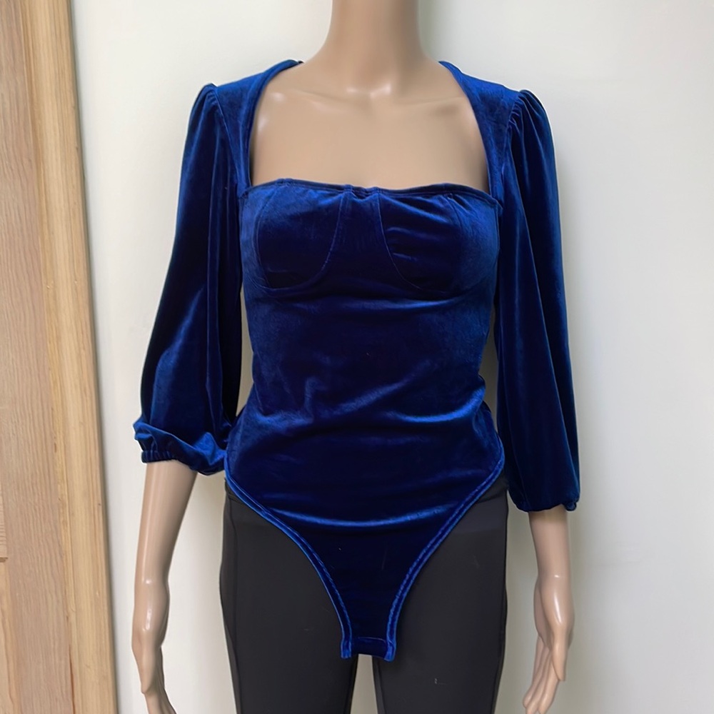 Womens Small Velvet Body Suit (Royal Blue)
